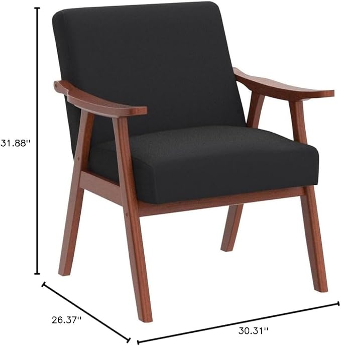 Accent Chair with Microfiber Upholstery and Solid Wood Frame Classic Mid-Century Modern Living Room Furniture for Extra Seating Black