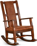 Pemberly Row Wood Rocking Chair Indoor in Chocolate (41 H x 26 W x 22.5 D) for Living Room with Cushion Seat High Back Easy Assembly