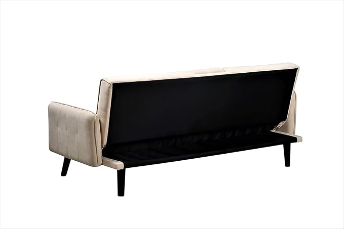 Leno 72 Sleeper Sofa Bed - Convertible Folding Backrest to Full Bed with Cup Holder &amp Drop-Down Table - Space Saving Linen Sofa for Small Spaces - Easy Assembly Beige
