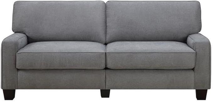 Pemberly Row Contemporary Fabric Upholstered Sofa Glacial Gray Finish 73 in Wide Durable Polyester Material Memory Foam Cushions Flared Arms Small Living Spaces Stylish Living Room Furniture
