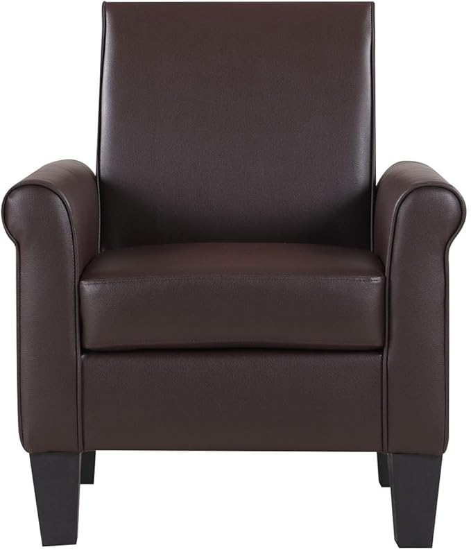 Lohoms Pu Leather Accent Chair Set of 2 Overstuffed Mid Century Modern Living Room Chairs Upholstered Comfortable Reading Chair Fake Leather Armchair for Bedroom Office -Brown