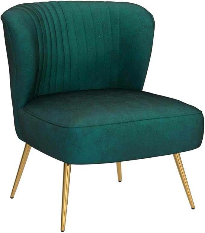 TINA'S HOME Monica Velvet Accent Chair Set of 2 Mid Century Side Chair Comfy Upholstered Living Room Chair with Golden Legs Wingback Armless Slipper Chair for Bedroom Guest Room- Emerald Green