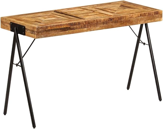 Rustic Farmhouse Writing Desk Home Office Workstation 46.5 Inch Solid Wood Study Desk Computer Table PC Laptop Stand Console Table with Metal Legs Brown