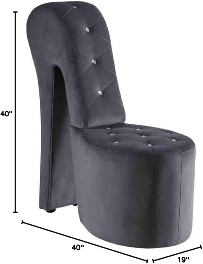 Pemberly Row Velvet High Heel Shoe Chair Gray Finish 40 H x 19 W x 40 D Glamorous Accent Chair with Crystal Studs Upholstered Living Room Seating Contemporary Style