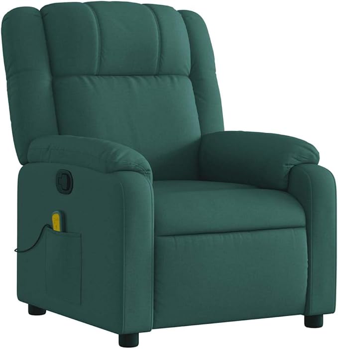 vidaXL Massage Recliner Chair for Living Room Adjustable Recliner with 6-Point Vibration Massage Home Theater Seating with Padded Seat Backrest &amp Side Pocket Dark Green Fabric