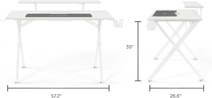 Emerge Vizon 47” Gaming Desk White Modern PC Computer Desk for Gaming Setup &amp Home Office Workstation