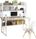 NP Home Office Desk with Shelves Hutch 2022 Upgraded Computer Desk Spacious Desktop Upper Shelves Metal Structure White Stylish Desk Study Work Writing (100 * 50CM(39.4 * 19.7 Inches))