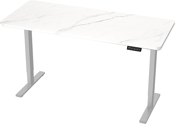 VIVO Electric Dry Erase 60 x 24 in Standing Desk Memory Height Adjustment 1B Series Holds 220 lbs White Marble Pattern Top Gray Frame DESK-KIT-1G6WM
