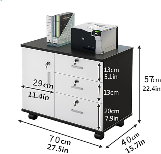 Wood File Cabinet with Lock Mobile Lateral Filing Cabinet for Home Office Printer Stand with Adjustable Shelves Under Desk Filing Cabinet for A4/Letter(Color:White)