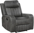 Pemberly Row Modern Faux Leather Upholstered Recliner Chair Manual Wall Hugger Gray 41.25 H x 35.75 W x 40.5 D Foam Padding Pocket Coil Spring Cushion Cozy Seating for Living Room or Home