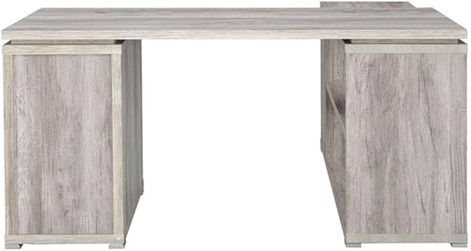 Pemberly Row L-Shaped Corner Storage Desk 60W x 47.25D x 29.5H Grey Driftwood Finish Engineered Wood 5 Shelves 3 Drawers Built-In File Cabinet for Letter/Legal Files Reversible Home Office