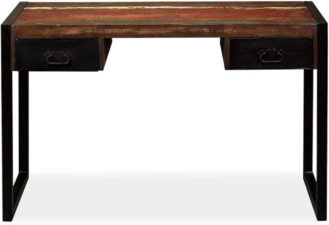 Vintage Home Office Desk Writing Desk with 2 Drawers Industrial Style Study Table Vanity Makeup Dressing Table Save Space Work Desk PC Laptop Stand Brown
