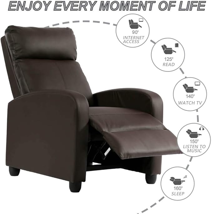 Leather Recliner Chair Living Room Chair Massage Reclining Chair Ergonomic Home Theater Seating Single Recliner Sofa Chair with Pu Leather Padded Seat Backrest for Living Room