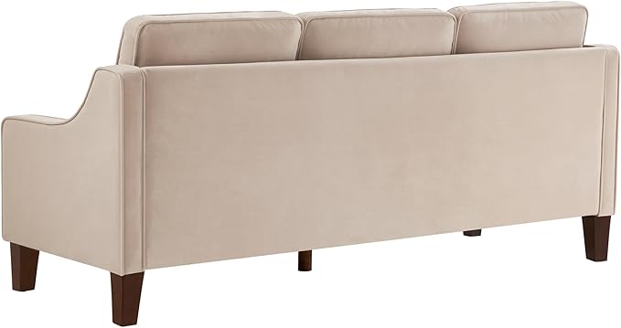 Velvet Upholstered 3 Seater Sofa Couch with Wooden Legs and Removable Cushions for LivingroomApartmentOfficeTaupe