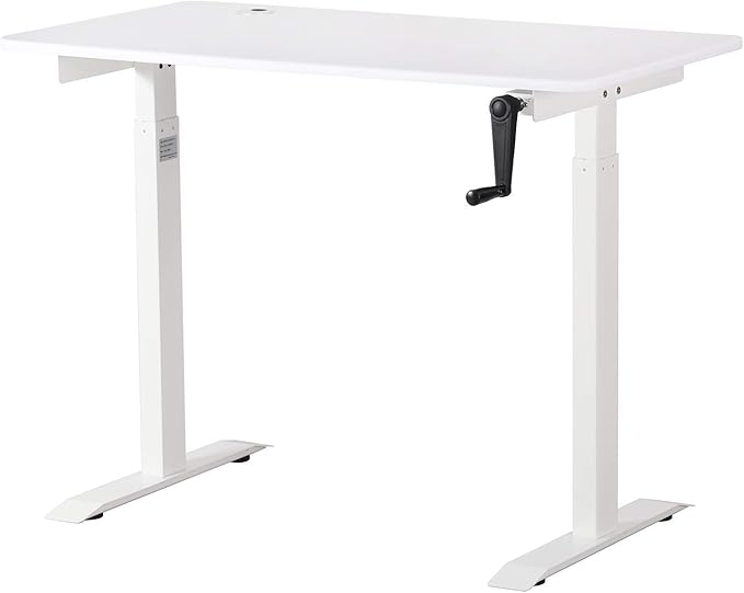 UNICOO Crank Adjustable Height Standing Desk Adjustable Sit to Stand-up Home Office Desk Computer Table Portable Writing Desk (White Top/White Frame - NTCSET-01-WW)