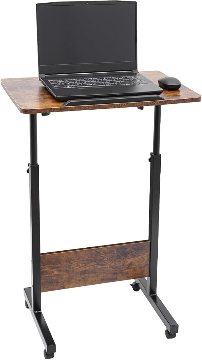 Movable Standing Desk Adjustable Height&ampAngle Rolling Computer Stand Laptop Podium Desk Lectern Portable Tilting Top Mobile Standing Lifting Desk for Office Classroom School (Brown)
