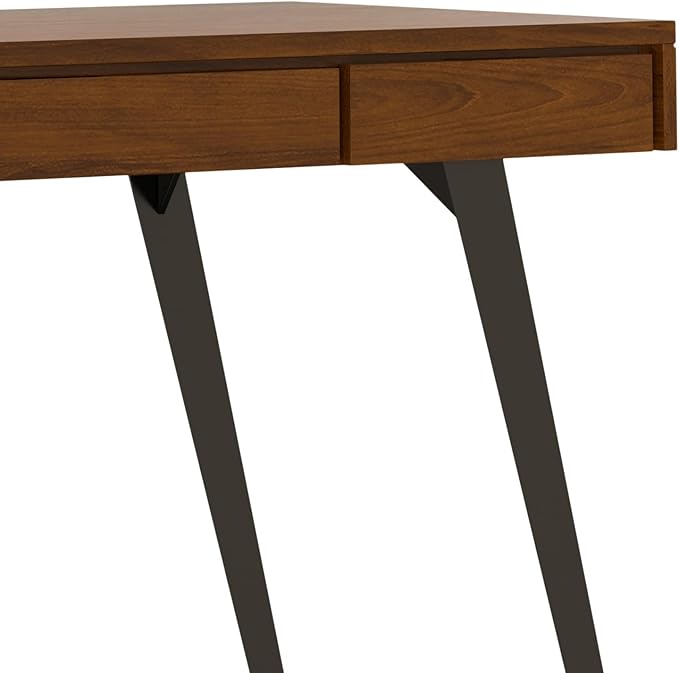 SIMPLIHOME Lowry Desk - 54 Inch Wide Solid Walnut Veneer and Metal Writing Desk Modern Industrial Home Office Computer Table for Workspace with 2 Drawers and Flip-Down Keyboard Tray
