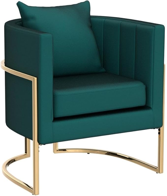 Velvet Modern Accent Chairs Set of 2 Upholstered Barrel Armchair Mid Century with Pillow for Living Room Comfy Single Vanity Chair with Metal Gold Legs for Bedroom Green