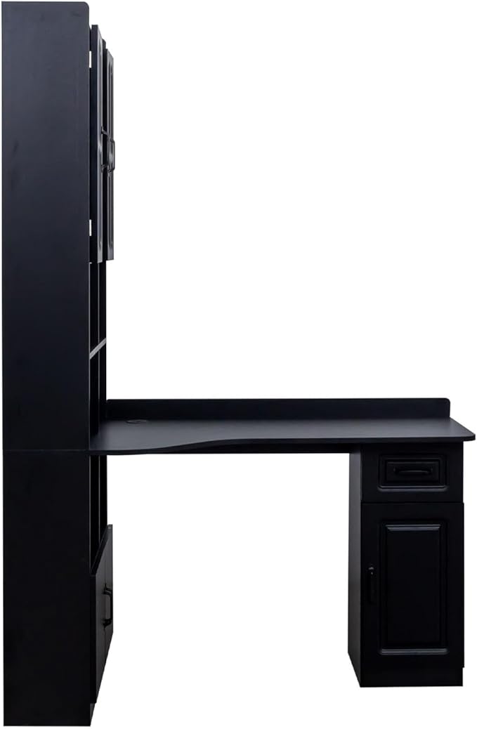 l Shaped Desk with Hutch &amp Drawers Small Corner Desks for Small Space Home Office Farmhouse Desk and Bookshelf Combo with Storage (Black)