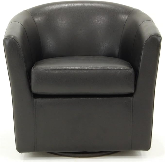 Pemberly Row Faux Leather Swivel Club Chair 30 H x 30.5 W x 27 D Black Finish Flared Arms Padded Removable Seat 360-Degree Rotation Traditional Accent Chair for Living Room or Office