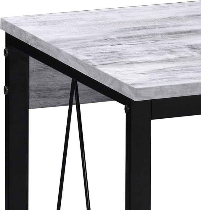 35.5 Industrial Writing Desk with Metal Sled Base Rustic Wood Computer Desk with Stable V-Shaped Support Compact Study Table with Powder-Coated Frame for Home OfficeBedroomSmall SpacesBlack+Grey