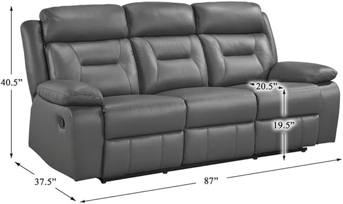 Lexicon Laconia Leather Double Reclining Sofa in Dark Gray