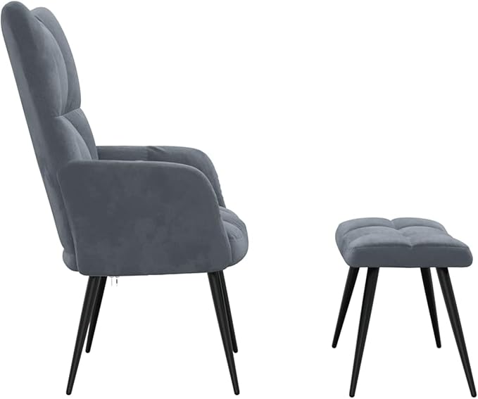 Recliner Chair with Stool Dark Grey Velvet Armchair Living Room Recliner Chair Backrest Adjustable TV Chair TV Chair - 328085
