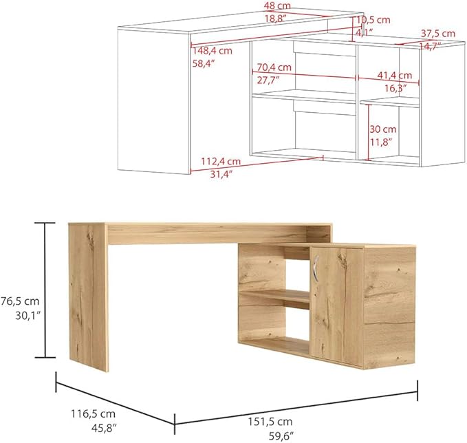 Modern L-Shaped Computer Desk Home Office Desk with Open &amp Closed StorageLight Oak for Home Office