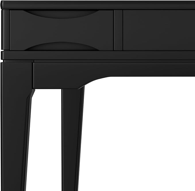 SIMPLIHOME Harper Small Desk - 48 inch Wide Solid Hardwood Writing Desk in Black Mid-Century Modern Home Office Table for Study or Work with 2 Drawers and Flip-Down Keyboard Tray