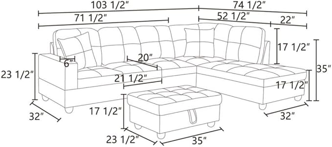L-Shaped 3-Piece Flannel Sofa with Storage Ottoman Set Sectional Couch Sofa Set for Living Room Office Small Space Light Grey