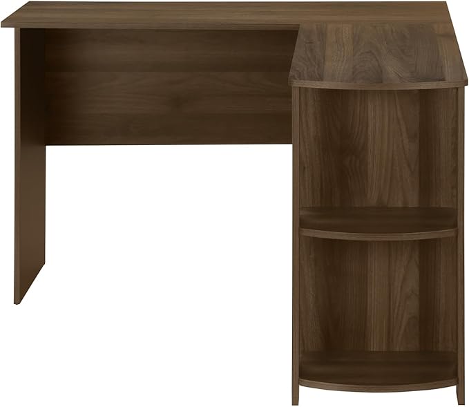 L-Shaped Corner Computer Desk with Storage - Brown Laminate - Modern Home Office