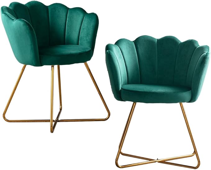 Velvet Accent/Conversation Lounge Chair with Iron Metal Gold Plated Legs Suitable for Office Lounge Living Room Set of 2 Green