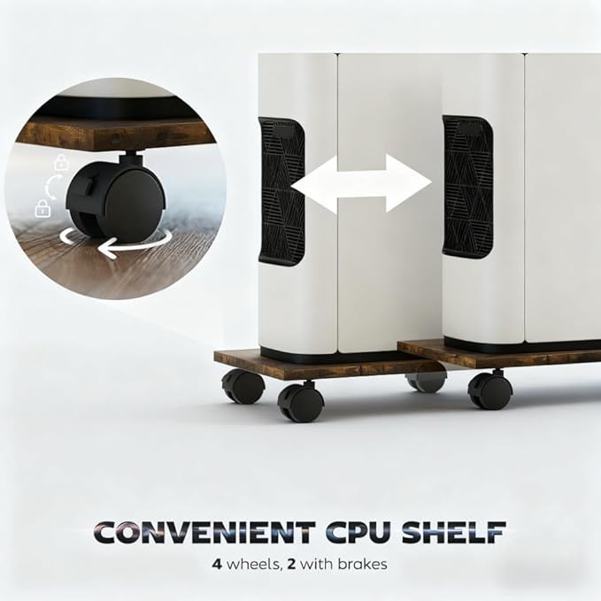 61.6'' L Shaped Gaming Desk with Power Outlets &amp LED Lights Reversible Computer Table with Monitor Stand and CPU Shelf Cornor Office Table PC Desk for Writing Study (Rustic Brown)