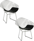 Pemberly Row Mid-Century Modern Accent Chair Set 15.5 Seat Height Faux Leather and Chrome Wire Mesh Black Finish Set of 2 Comfortable and Stylish Seating for Living Room or Home Office