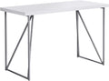 Pemberly Row Computer Desk Compact White Laminate Top Silver Metal Legs with Triangle Support Contemporary Writing Desk for Home Office Small Spaces Versatile Laptop Workstation