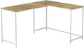 Pemberly Row Corner Computer Desk 58 L L-Shaped Design Natural Wood-Look Laminate Metal Base in White Finish Space-Saving Home Office Desk Compact and Spacious for Productivity