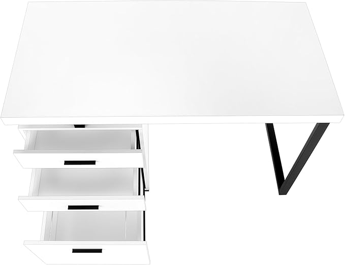 Computer Desk Home Office Laptop Left Right Set up Storage Drawers 48 l Work White Laminate Black Metal Contemporary Modern
