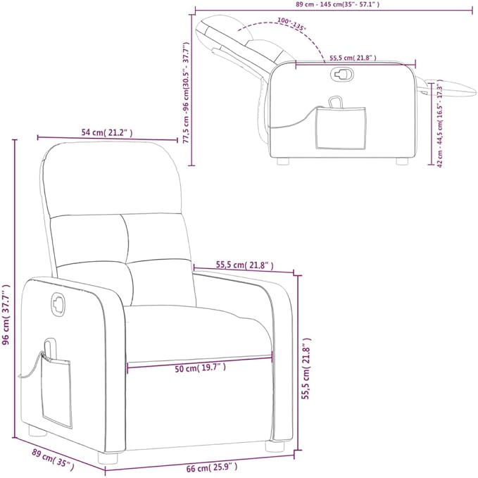 vidaXL Dark Gray Fabric Massage Recliner Chair - Manual Reclining Armchair for Elderly with Vibration Function Side Pocket and Comfy Cushioning for Living Room Comfort