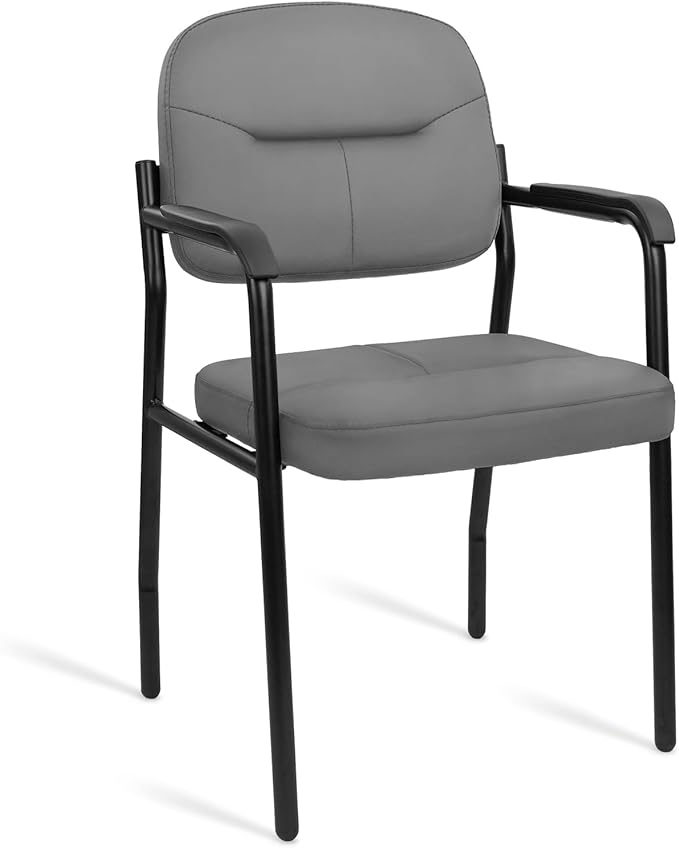 CLATINA Leather Guest Chair No Wheels Office Reception Chair with Armrests and Lumber Support Ergonomic Desk Armchair for Meeting Waiting Conference Lobby Room Shool Grey 1PK