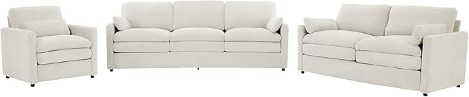 3-Piece Cozy Upholstered Sofa Set Upholstered Sofa Set with Single Sofa Loveseat and 3-Seater Sofa Oversized Comfy Cloud Sofa for Living Room Office Apartment (Beige-4c)