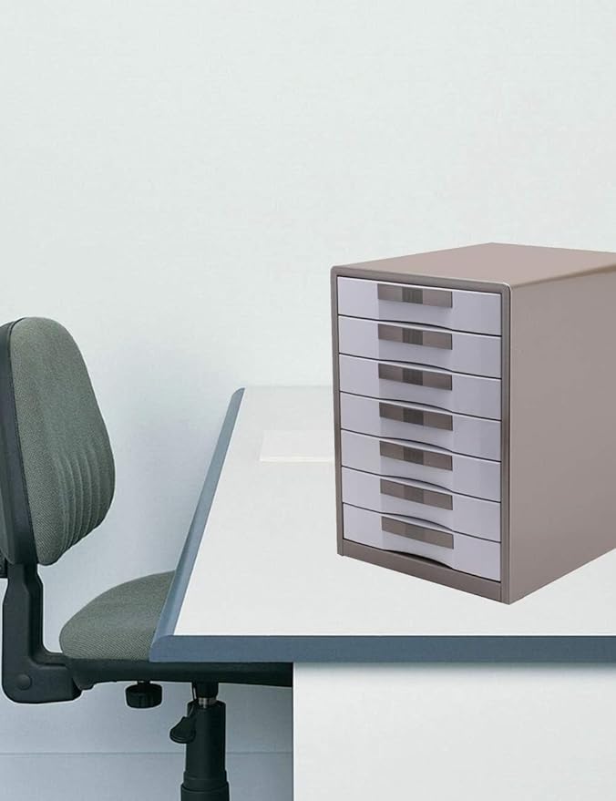 File Cabinet 7 Drawers Desktop Storage Box Home Office Cabinet Desktop Archives Desktop Data Storage File Box (Brown One Size)