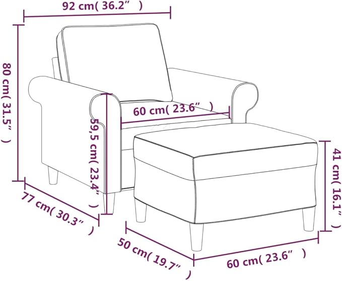 vidaXL Sofa Chair with Footstool Light Grey