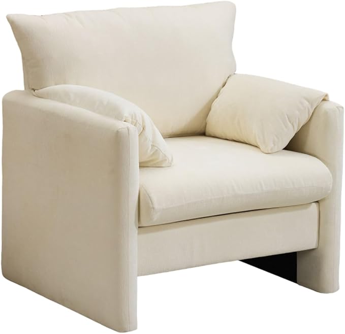 Chenille Oversized Armchair Set of 2 Wide Accent Chair for Living Room Bedroom Modern Upholstered Lounge Chair Mid-Century Reading Chair Comfy Single Sofa Chair Beige