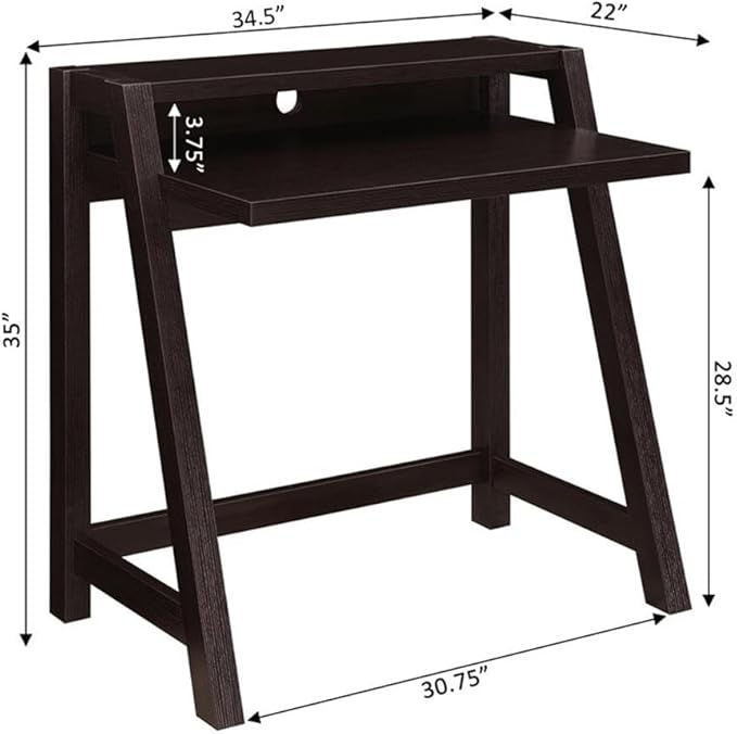 Pemberly Row Contemporary Two-Tier Desk Espresso Wood Finish 34.5 in x 22 in x 35 in Sturdy Manufactured Wood with Cable Management Shelving Modern Home Office Desk for Workspace Organization