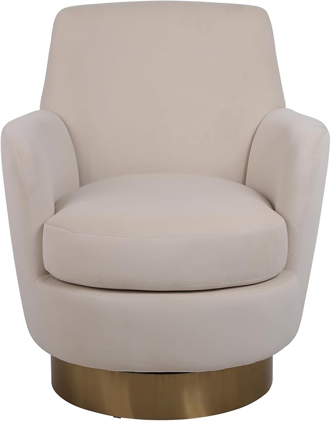 Velvet Swivel Barrel Chair Armchair for Living Room Reading Chairs for Bedroom Comfy Round Barrel Chairs with Gold Stainless Steel Base for Living Room Bedroom Reading Room (Beige)