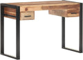 Farmhouse 43.3 Home Office Writing Desk with Drawers Wooden Home Office Desk Workstation with Steel Legs PC Laptop Desk Console Table for Living Room Study Room Brown