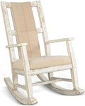 Pemberly Row Mahogany Rocking Chair with Cushioned Seat and Back Studded Accents Smooth Rocking Motion White