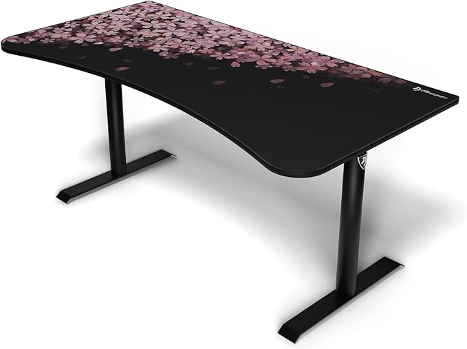 Arozzi Arena Special Edition Ultrawide Curved Gaming and Office Desk with Full Surface Water Resistant Desk Mat Custom Monitor Mount Cable Management Cut Outs - Flower