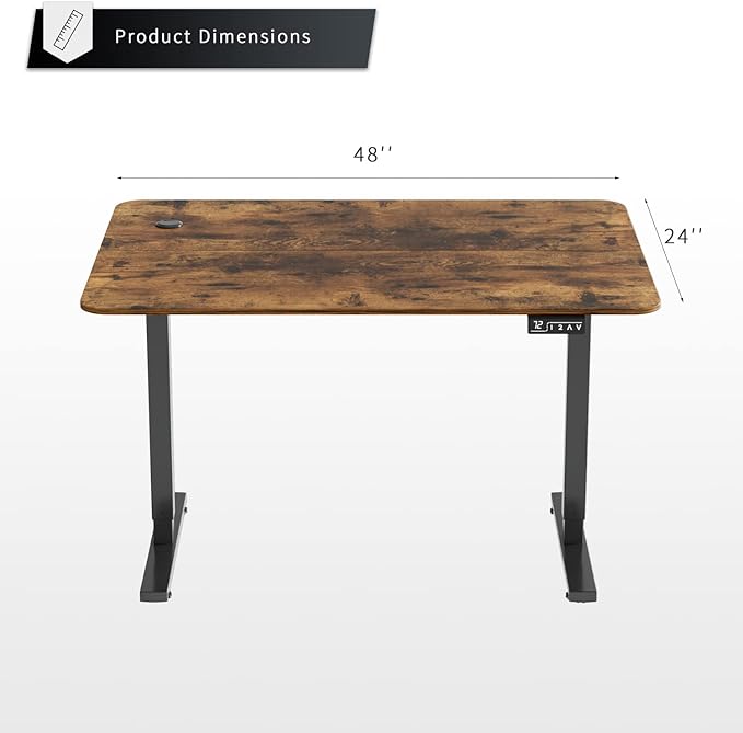 YESHOMY Height Adjustable Electric Standing Desk Memory Home Office Sit Stand up Desk with Phone Holder and USB Charging Port Black Leg/Rustic Brown Top