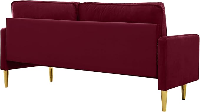 65'’ Velvet Upholstered Loveseat Sofa with Gold Metal Legs Modern Tufted Backrest Couch Solid Wood Frame for Living Room BedroomApartmentOfficeSmall Space (Red)